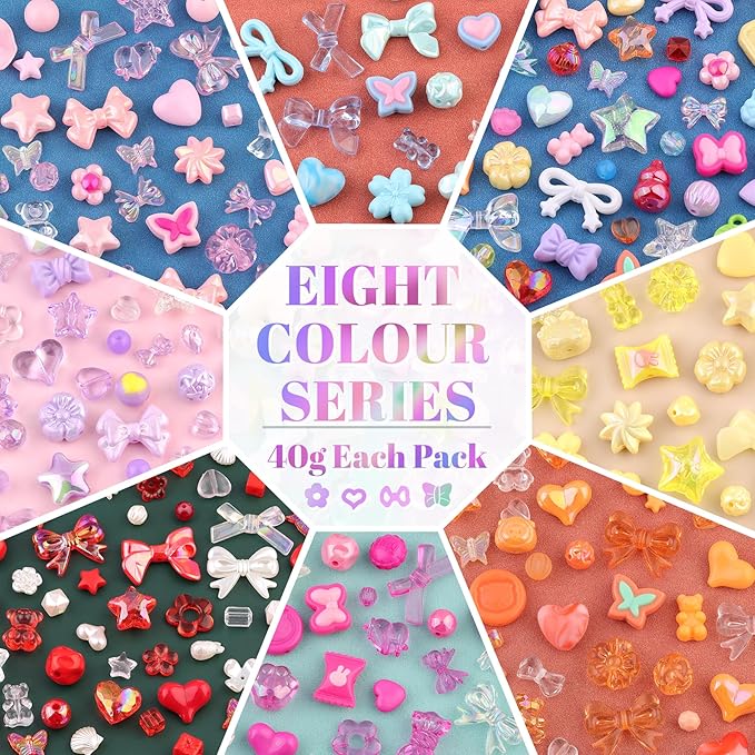 500-550PCS TINKRSTUFF Assorted Acrylic Beads,Mixed Cute Beads for Bracelet Making, Aesthetic Flower Bow Butterfly GummyBear Star Kawaii Charms for Jewelry Necklace Making DIY Keychain Phone Charm Bulk