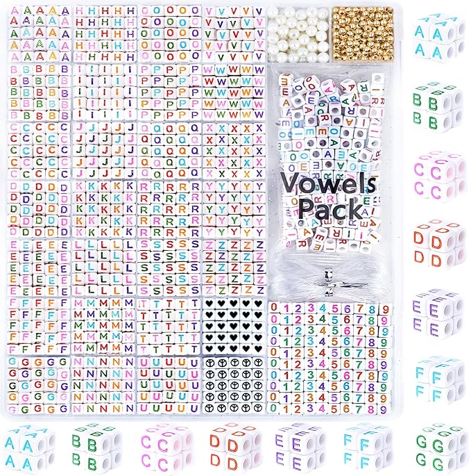 1270 Pcs Letter Beads Kit, White and Colorful Square Acrylic Alphabet Beads with Extra Vowels, Numbers & Spacers, Perfect for Friendship Bracelets