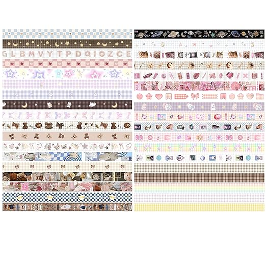 yubbaex cute washi tape value pack 36 rolls aniamls printed masking tape kawaii decorative for arts, diy crafts, journal supplies, planners, scrapbook, card/gift wrapping (girly style)