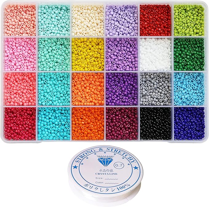 Bala&Fillic Size 3mm Seed Beads About 8400pcs in Box, 8/0 Glass Seed Beads for Making Bracelet Necklace Earring Jewelry (About 350pcs/Color, 24 Colors)