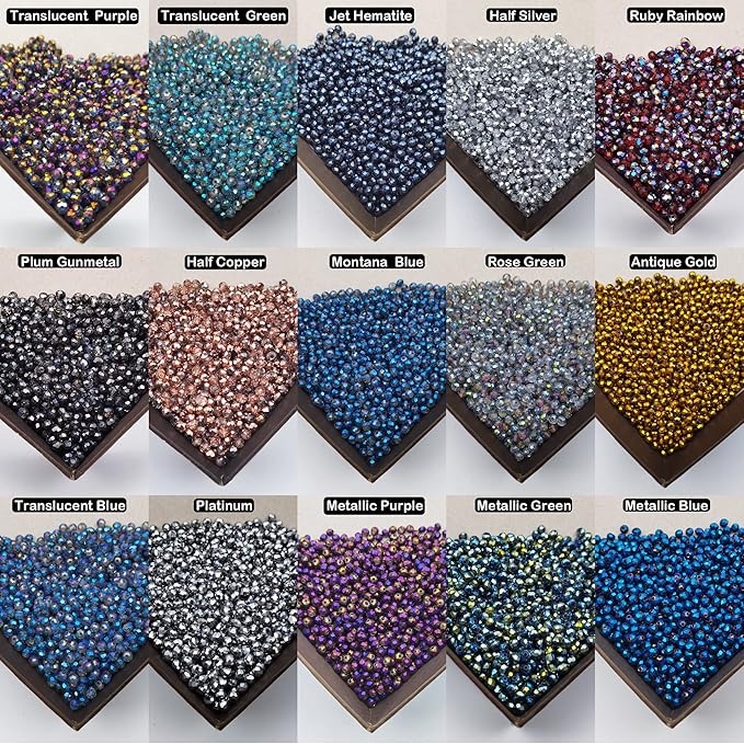 INSPIRELLE 1200pcs 6mm Multicolor Electroplate Rondelle Glass Beads for Jewelry Making Faceted Briolette Shape Crytal Spacer Beads Assortments Supplies for Bracelet Necklace with Storage Box