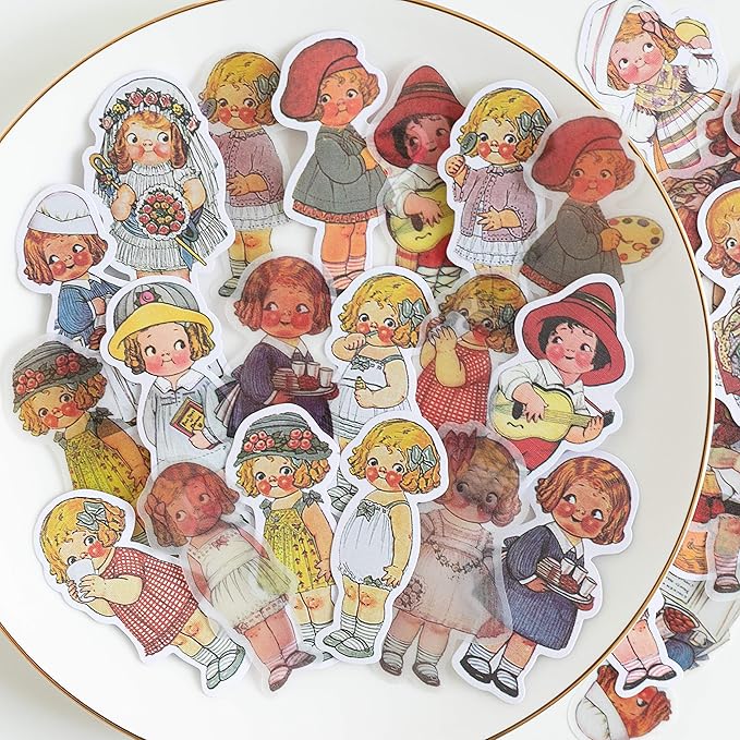 80Pcs Scrapbook Stickers Set Vintage Paper Doll Journal Stickers for Planner DIY Crafts Embelishment Diary 20 Designs Each 4pcs
