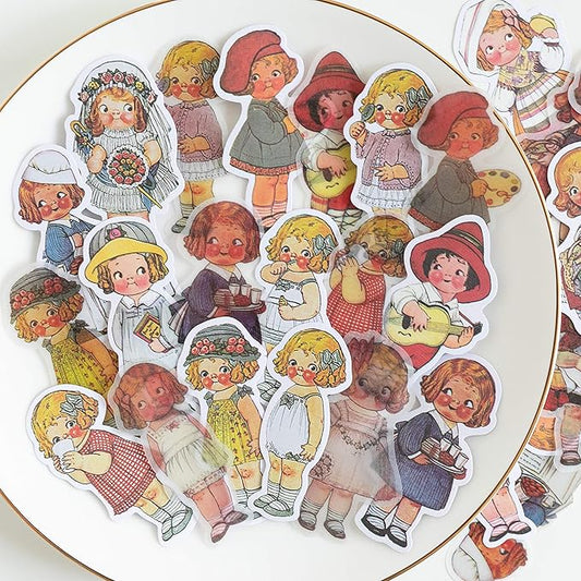 80Pcs Scrapbook Stickers Set Vintage Paper Doll Journal Stickers for Planner DIY Crafts Embelishment Diary 20 Designs Each 4pcs