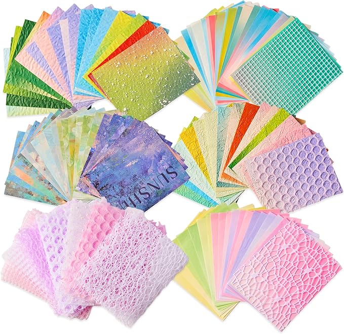 180 Sheets Textured Scrapbook Paper, Mixed Mesh Fabric Assorted Set, Multicolor Special Paper for Scrapbooking, DIY Handmade Craft Mulberry Papers Scrapbook Junk Journaling Supplies Card Making