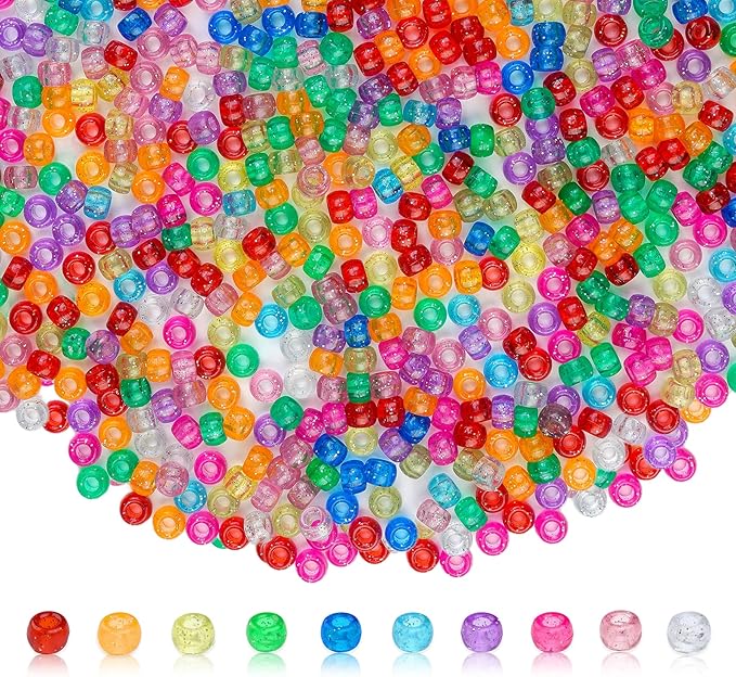 1000pcs Pony Beads, 15 Color Kandi Beads for Bracelets Making Kit, Hair Braids Crafts Jewelry Making Crafts Friendship Necklace Earrings DIY (Sparkling Powder Mixed Color)