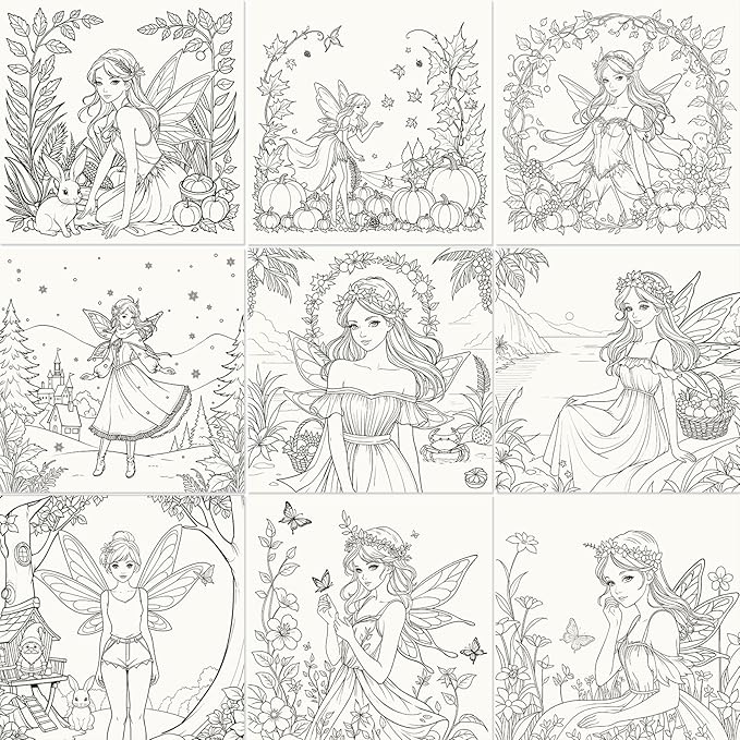 Fairy Coloring Book for Adults Relaxation – Featuring Fairies of Seasons and Magical Scenes Through the Four Seasons, Spiral Bound Adult Coloring Book for Stress Relief & Mindfulness Gift for Women