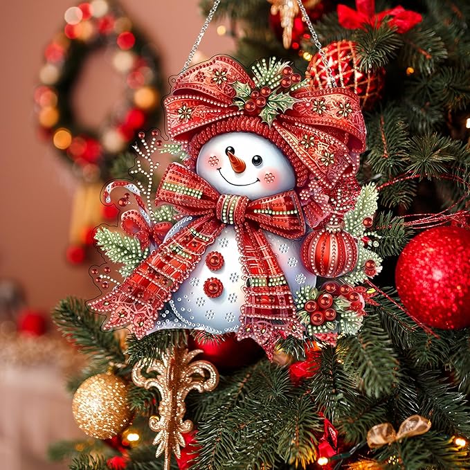 Diamond Art Hanging Kit for Adult,Special Shaped Rhinestone,DIY Acrylic Diamond Art Painting Window Pendants Home Garden Wall Hanging Kits Hanging Ornament,Double Sided. (Christmas Snowman)