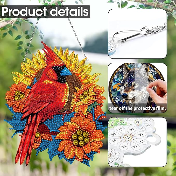 SKRYUIE Bird Hanging Diamond Art Kits for Adults Pendant Suncatcher, Special Shaped Crystal DIY Pearl Diamond Painting Kit, Gift for Mother Spring Summer Window Wreath Decor 7.48 x 7.32 Inch A1