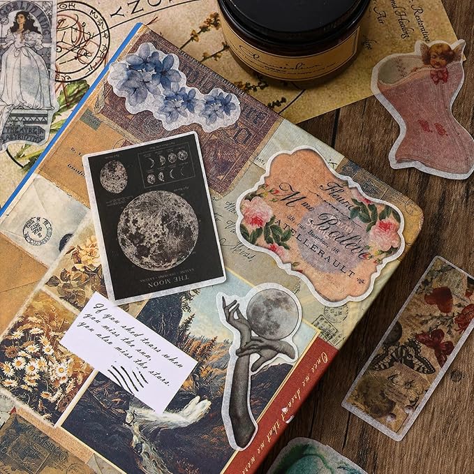 Lora Rossie Vintage Aesthetic Scrapbook Kit, 450 Pcs Pre-Cut Flowers Butterflies Decorative Floral Planner Stickers for Scrapbooking Bullet Junk Journals Planner Stationery Crafts