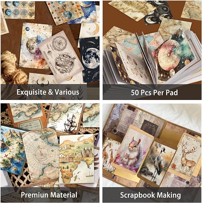 300 Pcs Vintage Aesthetic Washi Stickers Book - 6 Daily Life Scenery Themes Scrapbook Stickers Set for Journaling, Bullet Journal, Art Diary, Planner Notebook, Craft Gifts for Creatives
