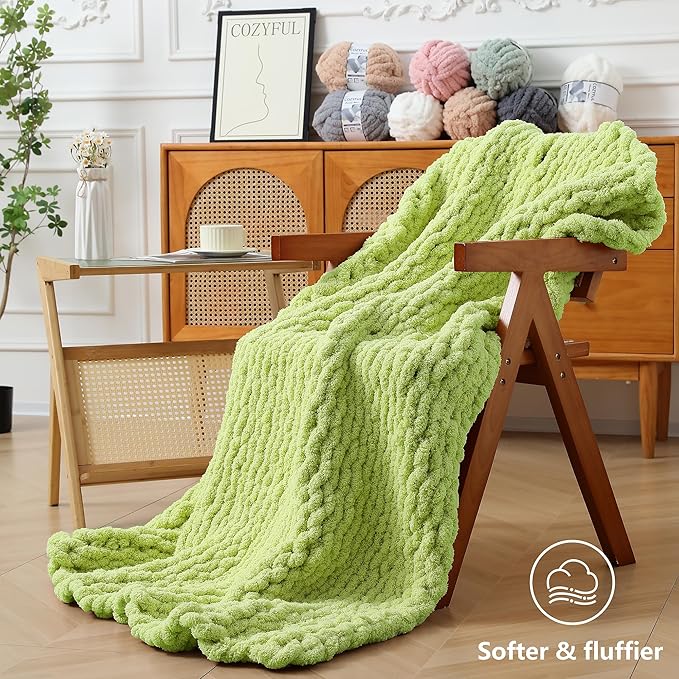 Chunky Yarn for Hand Knitting - #10 Chunky Chenille Yarn, Jumbo Big Thick Chunky Yarns for Crocheting, Super Bulky Chunky Knit Blanket Yarns, 8 Skein (25 yds 8 oz Each Skein), Lemon Lime