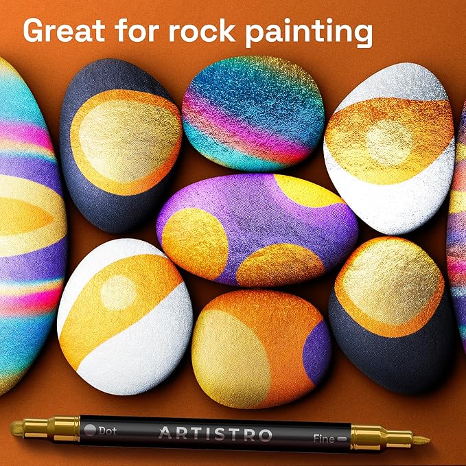 ARTISTRO 36 Metallic Acrylic Paint Markers for Rock, Fabric, Wood, Glass, Eggs - Dual-Tip Paint Pens for Coloring Books for Adults, Teens - Art & Craft Supplies - Gift Idea - Easter Basket Stuffers