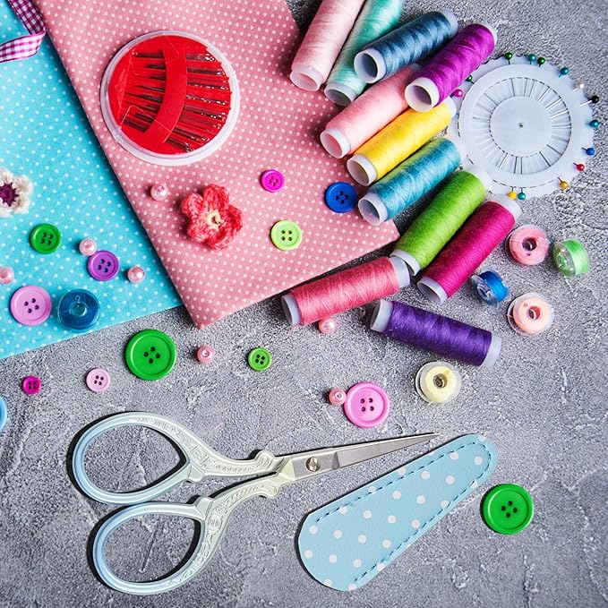 Embroidery Scissors Set with Leather Sheaths for Sewing Crafting, Art Work, Threading, Needlework DIY Tools Dressmaker Small 3.6 inch Shears Cross Stitch Knitting Scissor