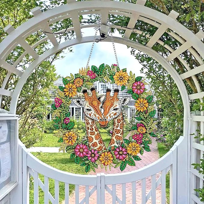 Wergund 5D DIY Giraffe Diamond Art Hanging Kits, Hanging Diamond Art Animal, Acrylic Special Shaped Rhinestone, Window Hanging Pendants for Home Wall Garden Front Door Outdoor Decor Gift(Giraffe)
