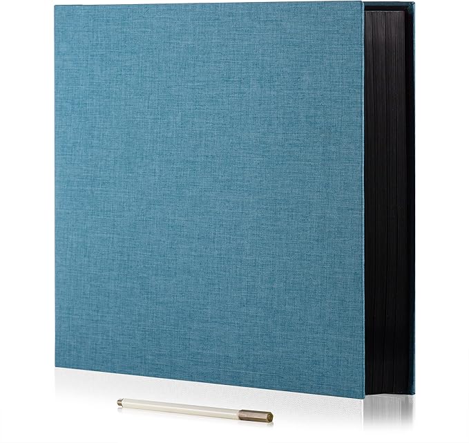 Photo Album Self Adhesive Scrapbook 3x5 4x6 5x7 6x8 Magnetic Album DIY Scrap Book 11x10.6 Inch 40 Black Sticky Pages Linen Cover DIY Photo Album(Sky Blue)