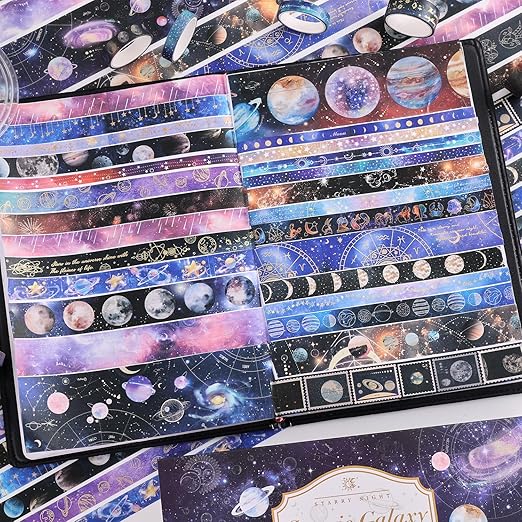 32 Rolls Washi Tape Set, Gold Foil Galaxy Decorative Masking Tape Constellation, Stars, Celestial, Adhesive Tape for Bullet Journal, Diy Craft, Scrapbooking Supplies, Gift Wrapping, Party Decoration