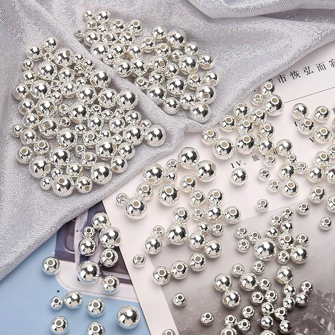 bonny boxx quality glossy abs imitation pearl beads with hole 6/8/10mm round plastic acrylic spacer bead for diy craft jewelry making supplies (silver, 8mm, 500pcs)