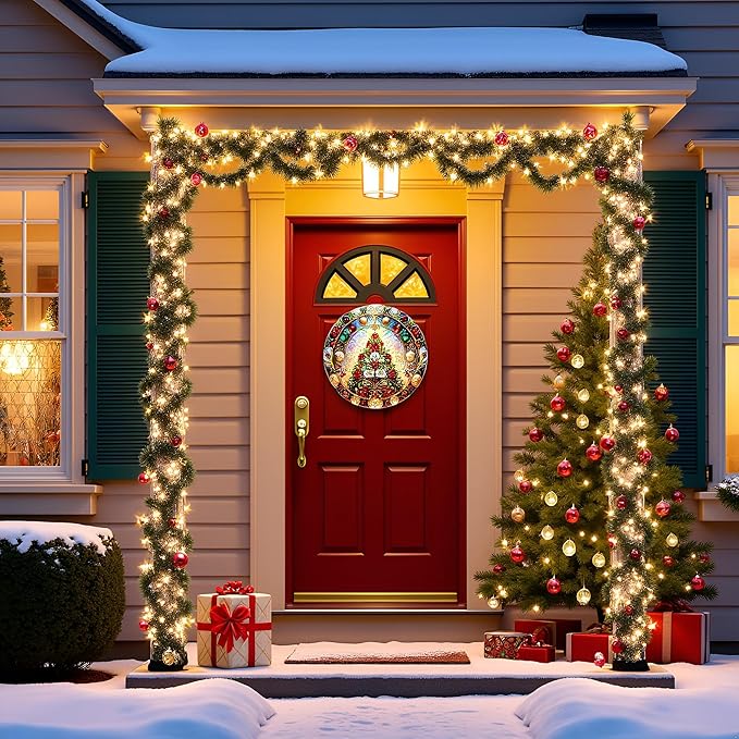 Diamond Art Kit for Adults Christmas Tree Special Gem Two-Sided Pattern Design Diamond Art Hanging Ornament Pendant Kit for Home Wall Door Holiday Decor