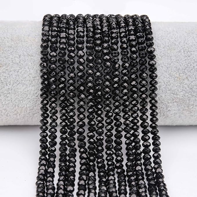 2 Strands Colored Black Obsidian Beads for Jewerly Making, 3 * 4mm Faceted Rondelle Gemstone Crystal Beads for DIY Bracelet Necklace Crafts