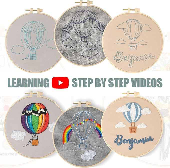 lx lermx embroidery kits for beginners, adult starter cross stitch kit needlepoint complete diy kit with unique patterns, hoop, colorful threads, tools, step by step instructions & video tutorial