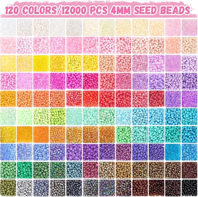 Funtopia 4mm 13000pcs+ Seed Beads for Jewelry Making, 120 Colors Small Glass Beads for Bracelets, Friendship Bracelet Kit with Alphabet Letter Bead Smile Face Bead for DIY, Art and Craft