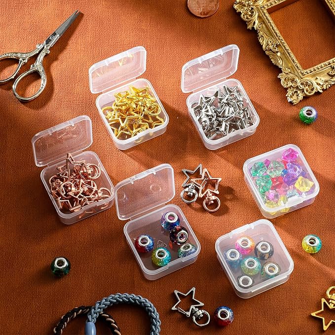 SATINIOR 12 PacK Clear Plastic Beads Storage Containers Box with Hinged Lid for Beads and More (1.7x1.7x0.79 Inch)