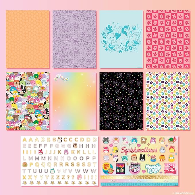 Squishmallows Original DIY Journaling Set, Journaling Kit with Gel Pens, Stickers, Sticky Notes, and Gems, Scrapbook for Kids, Cute Stationary Set, Notebook for Girls, Diary for Girls Ages 8-12