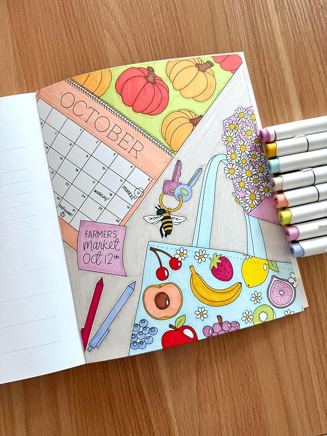 Elyse Breanne Design, Farmers Market Coloring Book, 40 Fresh Coloring Pages, 8.5x10 inches