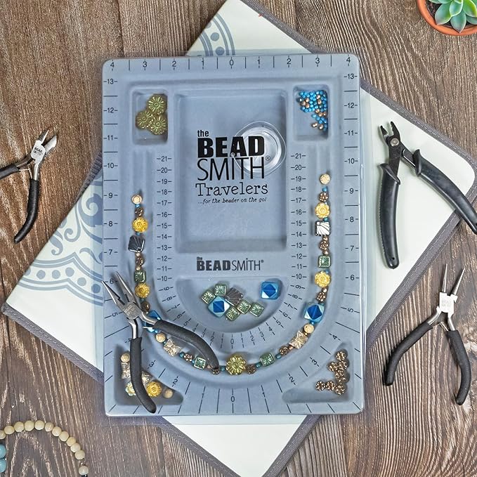 The Beadsmith Bead Folio Kit – Basic Elements – 28” U Channel Bead Board with Lid, Zippered Storage Case & 4-Piece Plier Set– Keep Your Designs, Beads & Tools Secure – Jewelry Making Supplies