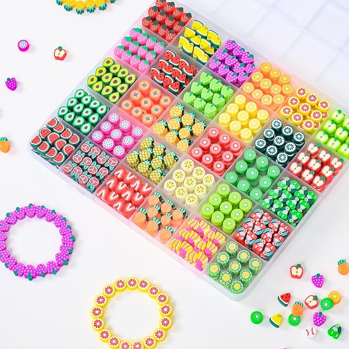 600pcs Polymer Clay Beads Friendship Bracelet Making kit Cute Fun Charms Beads for Bracelet Making DIY Arts Crafts Birthday Gifts Toys for Kids Girls Age 4-13 Fruit