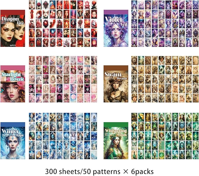 300 Pcs Washi Stickers Book - Vintage Aesthetic Journaling Stickers for Scrapbooking, Bullet Journal, Planner, Travel & Daily Life - Craft Gifts Scrapbook Sticker Set for Art Diary, Notebook