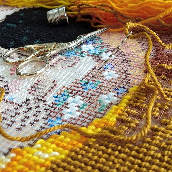 Brvsk Romantic Embroidery Kit for Adults and Beginners — The Kiss by Gustav Klimt 16″ × 16″ with Clear, Precise Printed Design on Cotton Canvas; Includes 2 Needles, Yarn, and Easy-Read Chart