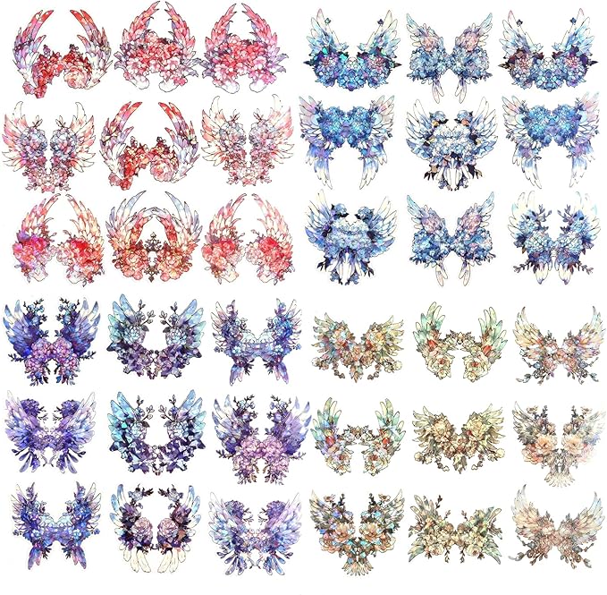 40Pcs Large Gilt Flower Wings Stickers for Scrapbooking,Self-Adhesive Floral WingsStickers Scrapbook Supplies Journaling Stickers for Water Bottle Adult Card Making Letters DIY Cards Decoration