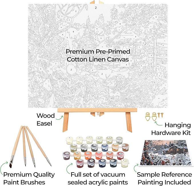 Ledgebay DIY Paint by Numbers Kit for Adults Framed Canvas Beginner to Advanced Paint by Numbers Kit Kits Include Acrylic Paint Set Brushes Tabletop Easel (Enchanted Woods 16 x20 Framed)