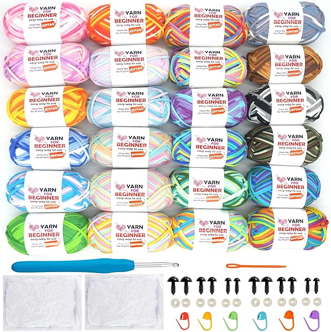 24 Pack Rainbow Beginners Crochet Yarn Cotton Crochet Yarn for Crocheting Knitting Beginners(24x50g)-Rainbow Mix