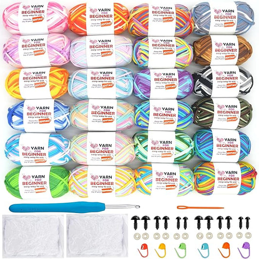 24 Pack Rainbow Beginners Crochet Yarn Cotton Crochet Yarn for Crocheting Knitting Beginners(24x50g)-Rainbow Mix