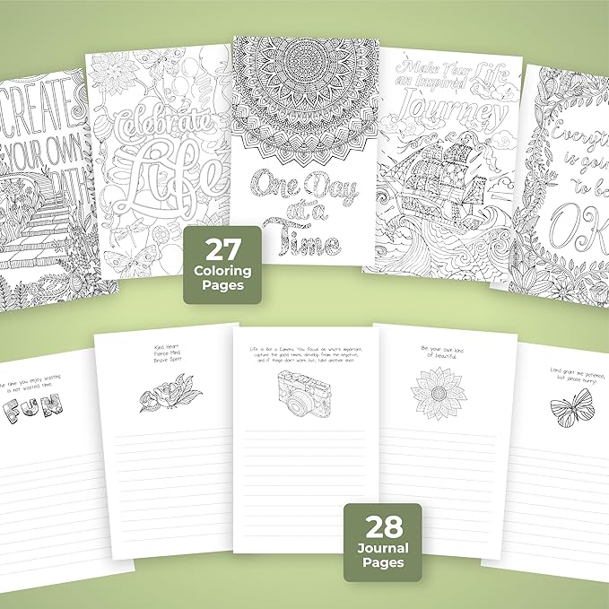LILADORA Cherish Life 2-in-1 Adult Coloring Book & Journal for Women | 55 Pages Flowers & Mandalas | Easter Basket Stuffers for Adults | Stress Relief Gifts | Coloring Books for Relaxation