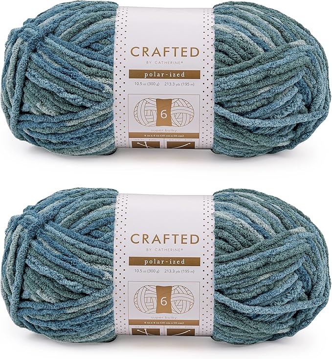 Crafted By Catherine Blanket Multi Yarn - 2 Pack (213 Yards Each Skein), Sea Multi, Gauge 6 Super Bulky