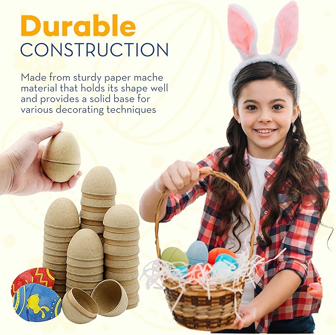 4E's Novelty DIY Paper Mache Easter Eggs to Paint 12 Pack - Paintable & Fillable Blank Easter Eggs Crafts for Kids & Adults, for Easter Arts Classroom Activities & DIY Projects