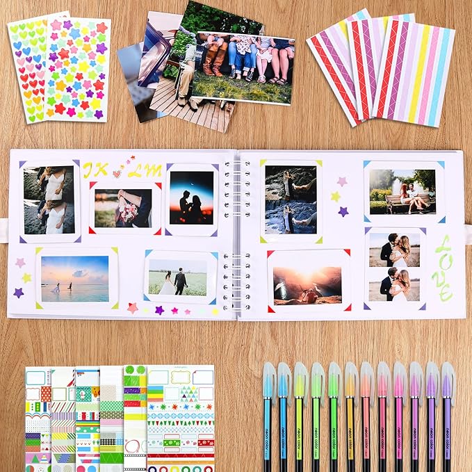 Vienrose Scrapbook Album 80 Pages, DIY Photo Album with Accessories, White Kraft Paper Memory Book for Wedding, Birthday, Travel, Valentine, Mother’s Day, 11x8 Inches