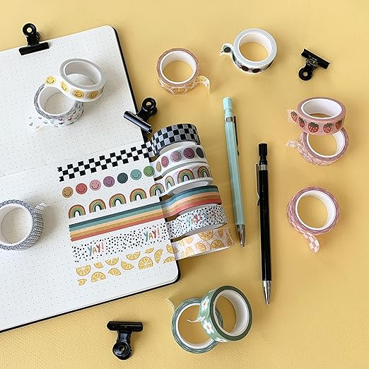Washi Tape Set of 16 Rolls of 15 mm Wide Cute Decorative Washi Tape for Journaling, Scrapbook, Washy Crafts, Bullet Journals, Planners, DIY Décor, Craft Supplies For Adults & Kids (Splash)
