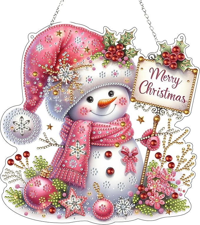 Diamond Art Hanging Kit for Adult,Special Shaped Rhinestone,DIY Acrylic Diamond Art Painting Window Pendants Home Garden Wall Hanging Kits Hanging Ornament,Double Sided. (Christmas Snowman-2)