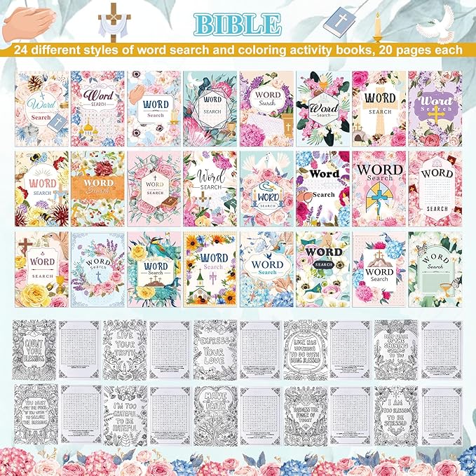 Liliful Flower Coloring Book Bulk for Adult Kids DIY Art Stress Relief Drawing Book with Patterns for Adults, Party Favors, Goodie Bag Filler and Holiday Gifts(Biblical Style)
