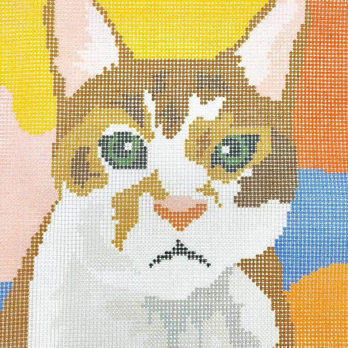 Howie's Needlepoint Needlepoint Kits for Adults, Pillow Front Cross Stitch Kit with Embroidery Pattern on Canvas, Yarn, 2 Needles and Instruction, 16 x 16inch(Cat)