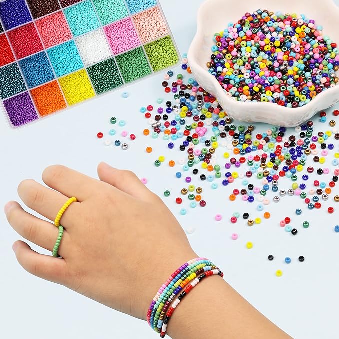 Size 2mm Glass Seed Beads 24 Colors Total About 14400pcs,12/0 Small Seed Beads for Making Jewelry Bracelets Necklace