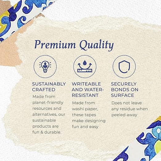Serenity Fair Washi Tape – Mediterranean Tile Pattern, Extra Wide 4 Inch Scrapbook Supplies for Scrapbooking, Journaling, Stickers, Craft Paper, and DIY Scrapbook Tape Roll (Portuguese Yellow Blue)