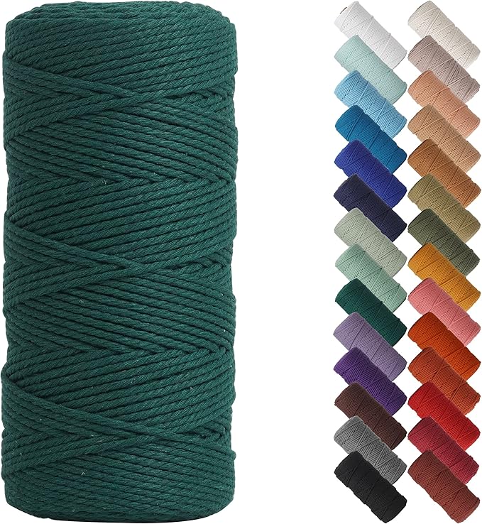NOANTA Deep Green Macrame Cord 2mm x 220yards, Colored Macrame Rope, Cotton Rope Macrame Yarn, Colorful Cotton Craft Cord for Wall Hanging, Plant Hangers, Crafts, Knitting