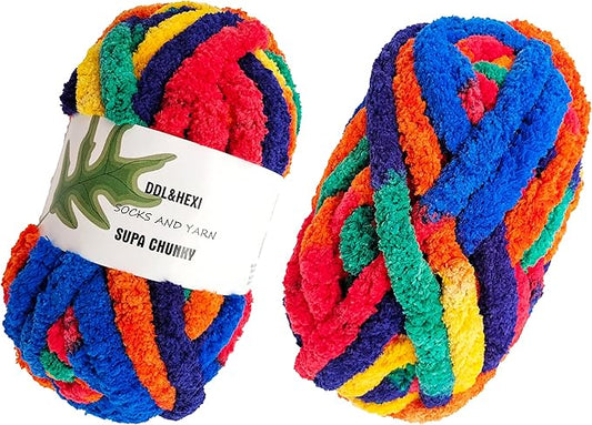 DDL&HEXI 2 Skeins Super Chenille Chunky Yarn,Blanket Making Kit,Jumbo Knitting Yarn 2x8oz 226g per Bag (203)