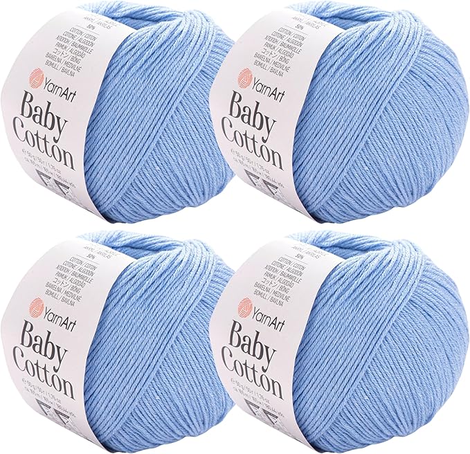 YarnArt Baby Cotton Yarn 4-Pack – Soft Knitting Yarn for Baby & Summer, 50% Cotton 50% Acrylic, 1.76 Oz Each, 180.44 Yds/Skein – Ideal for Amigurumi & Crochet Projects (448)