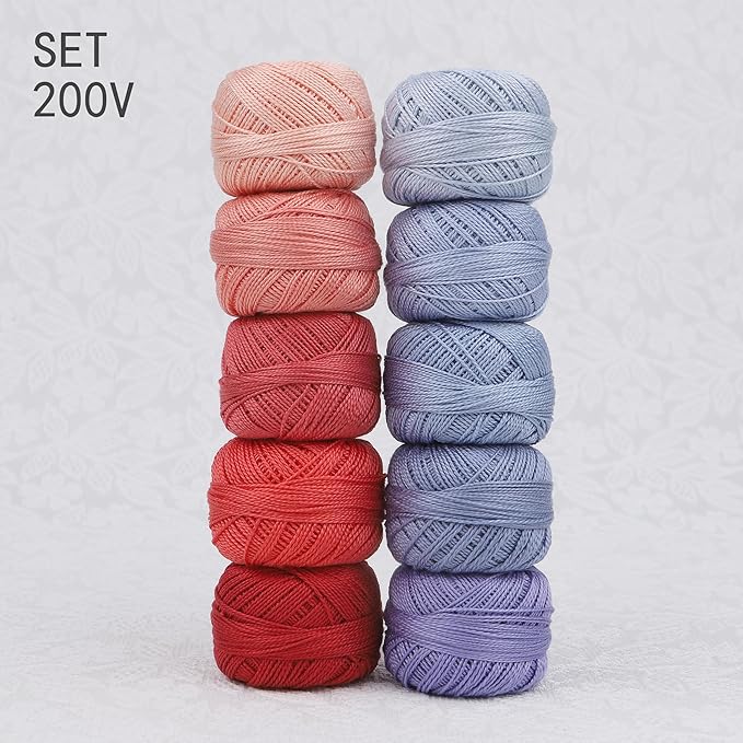 Size 8 Double Mercerized Egyptian Long Staple Cotton Pearl Thread Ball 5 Grams Rainbow Color Embroidery Thread 10 Colors per Box for Crochet Hardanger Cross Stitch Hand Embroidery (Set V)